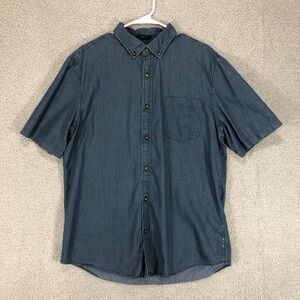 St. John's Bay Classic Fit Short Sleeve Button Down Shirt Blue Geo Print Size L